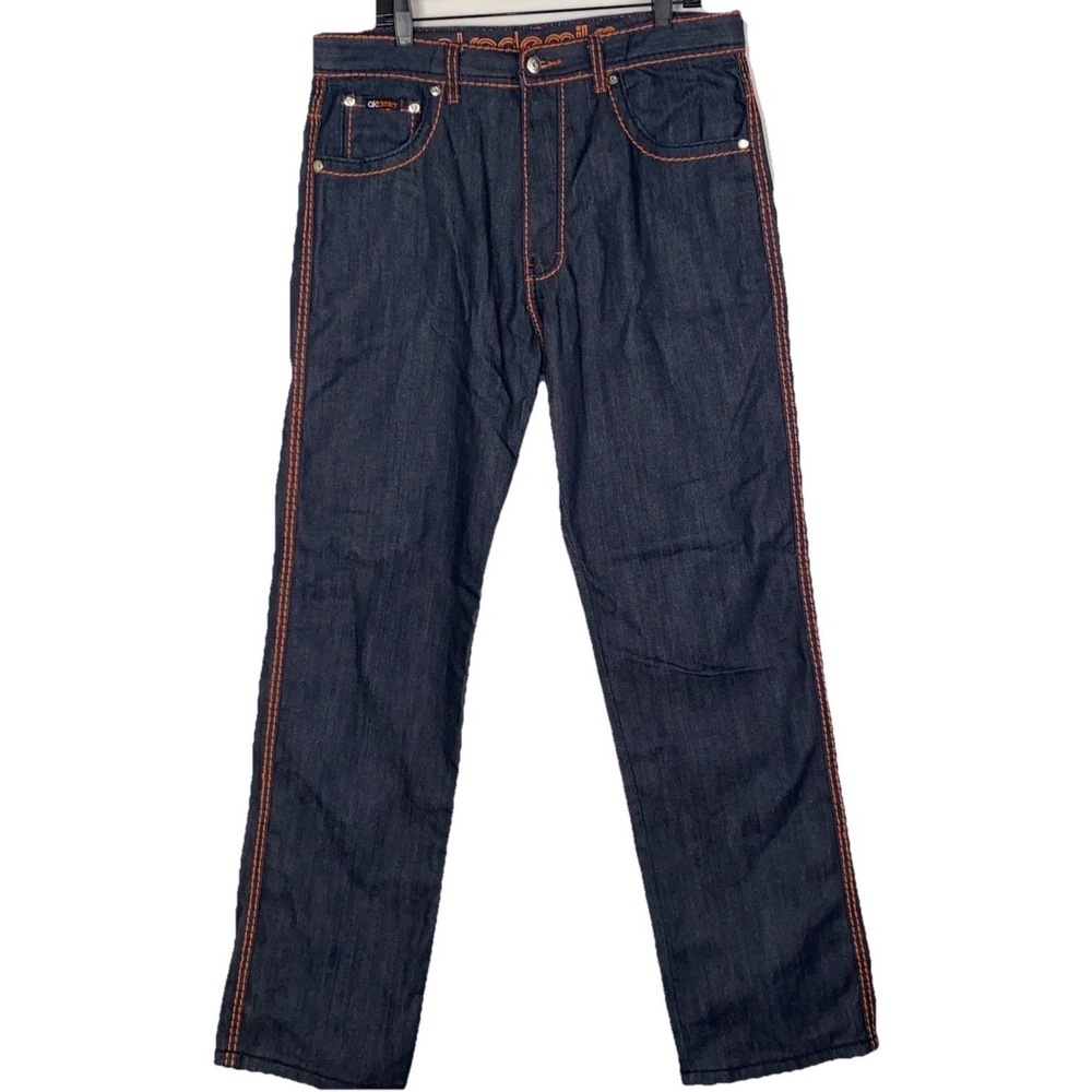Akademiks New Jeans 36x34 Thick Orange Stitching Straight Leg Bagggy Jeans‎ $169